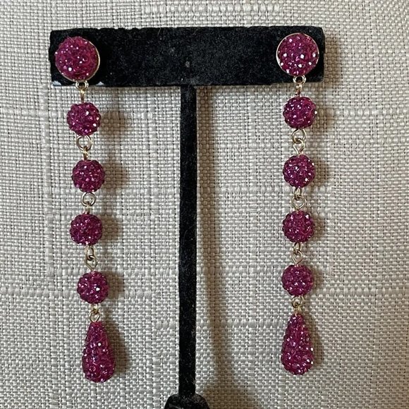 Valentine’s Gift Women Earring Deep Pink Drop Down Ear Jewelry - Picture 9 of 12